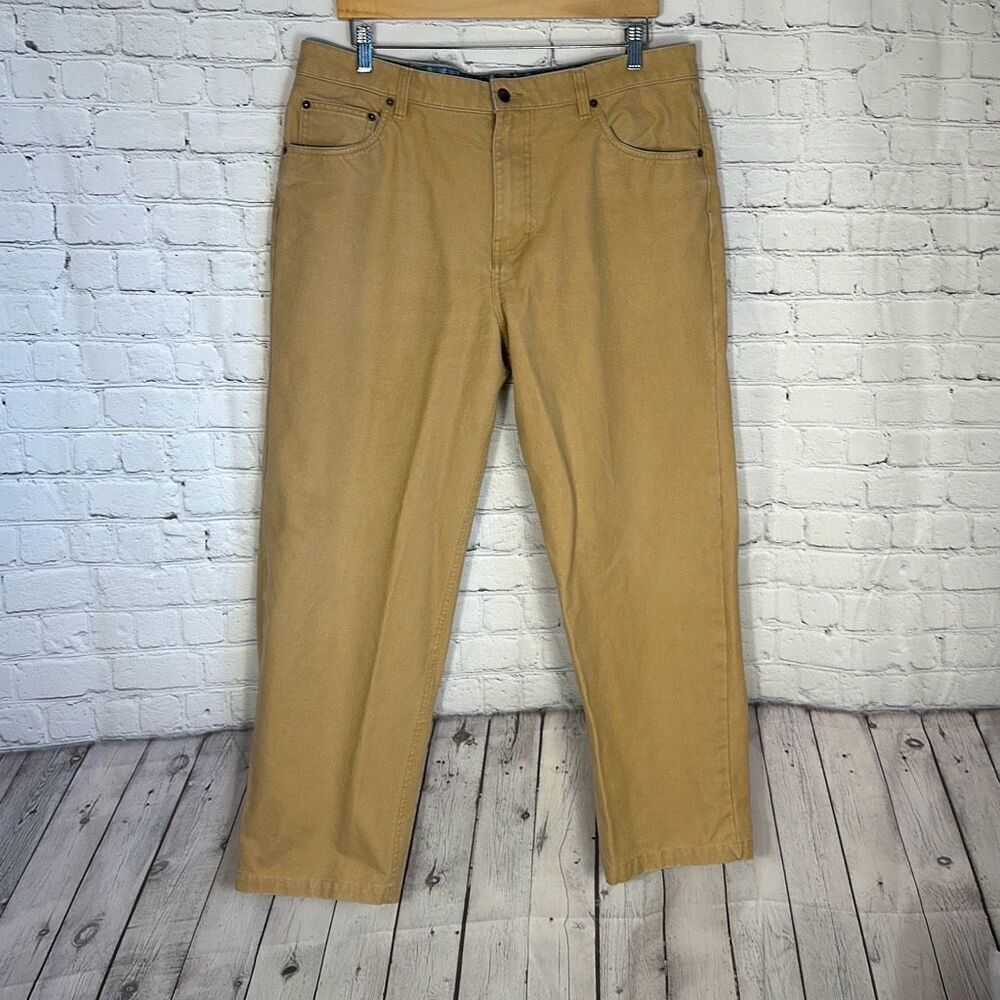 Orvis KHP Jeans Mens Brown Canvas Straight 100% Cotton Workwear‎ size 38/30